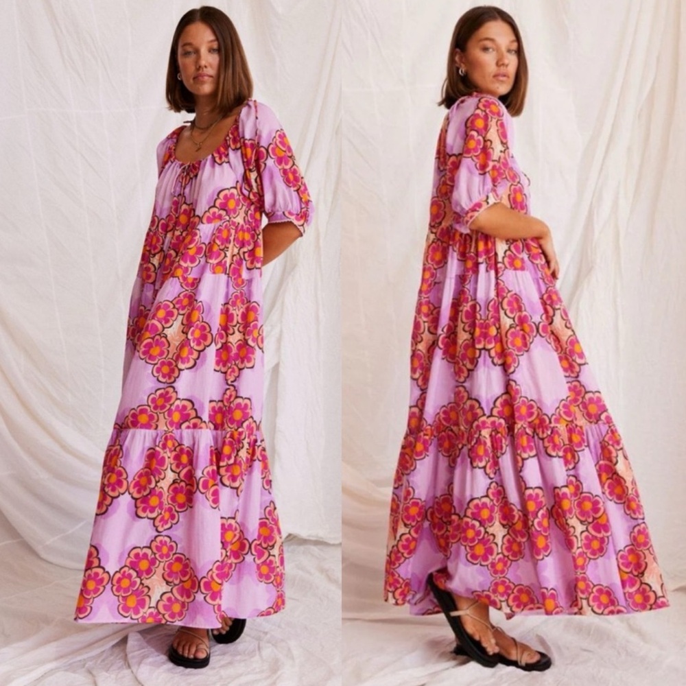 Kinga Csilla Avenue Liberty Floral Printed Tiered Maxi Tent Dress
